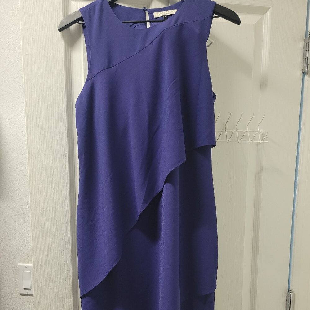 Halston Heritage Royal Blue Purple Asymmetrical Layer Ruffled Dress 10